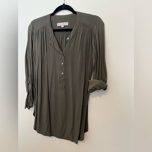 LOFT Army green tunic top with roll-up sleeves